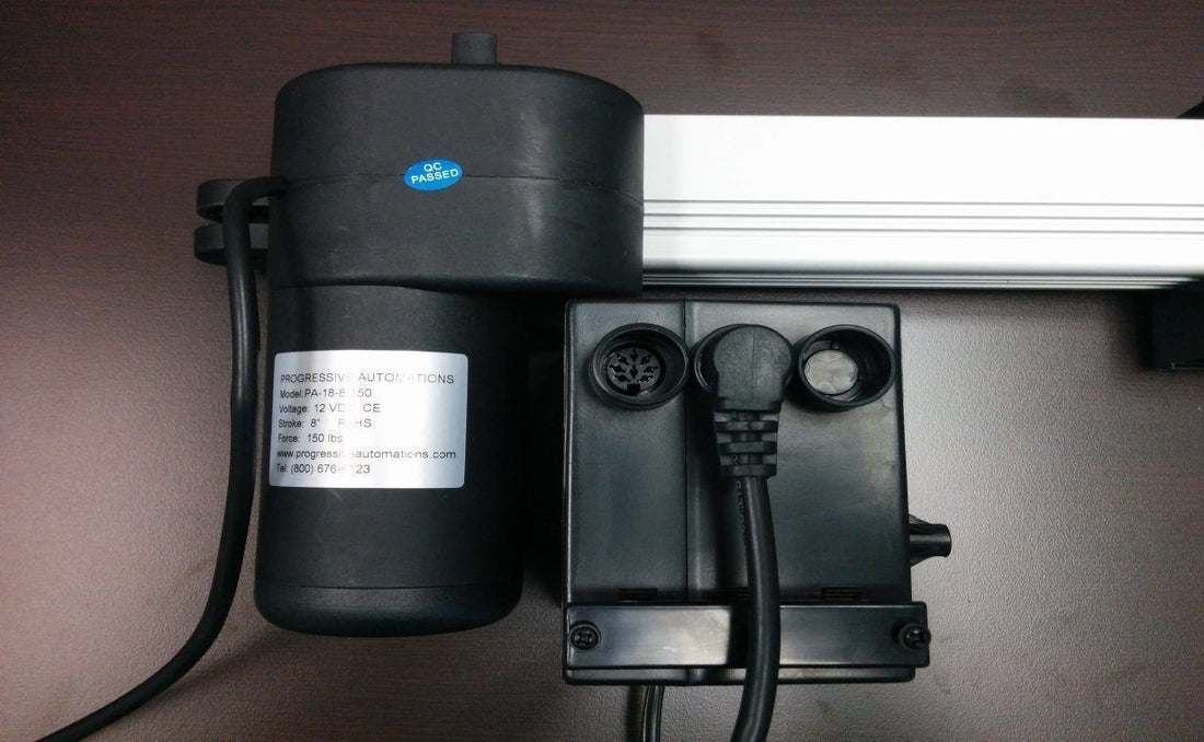 Photo of a linear actuator connect with AC power