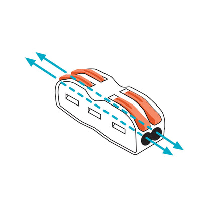 Reusable 2-way splicing wire connector pass-through layout